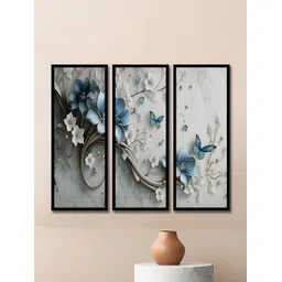 WENS Black & White 3 Pieces Synthetic Wooden Floral and Botanical Paintings Wall Art-picture-35