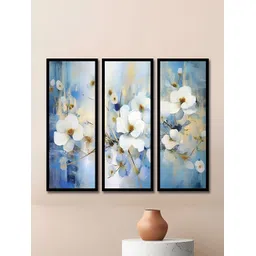 WENS Blue & White 3 Pieces Synthetic Wooden Floral and Botanical Paintings Wall Art-picture-34