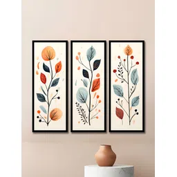 WENS Cream & Grey 3 Pieces Synthetic Wooden Floral and Botanical Paintings Wall Art-picture-30