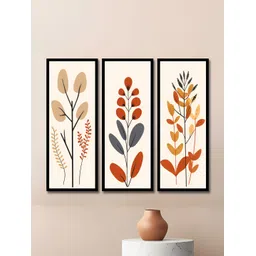 WENS Off White & Orange 3 Pieces Synthetic Wooden Floral and Botanical Paintings Wall Art-picture-31