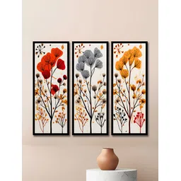 WENS Red & Yellow 3 Pieces Synthetic Wooden Floral and Botanical Paintings Wall Art-picture-38
