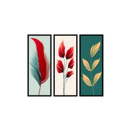 WENS Teal & Red 3 Pieces Synthetic Wooden Abstract Paintings Wall Art-picture-17