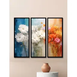 WENS White & Blue 3 Pieces Synthetic Wooden Floral and Botanical Paintings Wall Art-picture-16