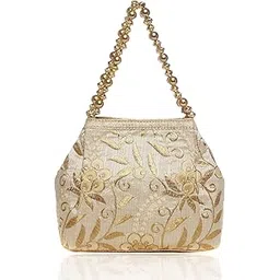 wenz Raw-Silk Designer Potli Bag for women with Golden Embroidery and Cheed Moti Handle WP-1-picture-32