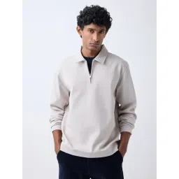 WES Casuals by Westside Beige Relaxed-Fit Quarter-Zip Sweatshirt-picture-34