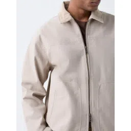 WES Casuals by Westside Beige Solid Relaxed-Fit Cotton Jacket image 4
