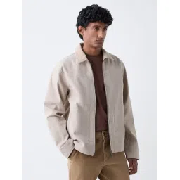 WES Casuals by Westside Beige Solid Relaxed-Fit Cotton Jacket image 1