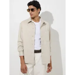 WES Casuals by Westside Beige Solid Relaxed-Fit Cotton Shirt-picture-11