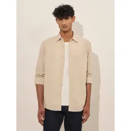 WES Casuals by Westside Beige Solid Relaxed-Fit Cotton Shirt-picture-10