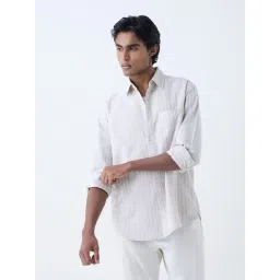 WES Casuals by Westside Beige Striped Relaxed-Fit Cotton Shirt-picture-14