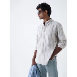 WES Casuals by Westside Beige Striped Relaxed-Fit Cotton Shirt-picture-15