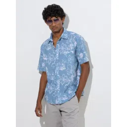 WES Casuals by Westside Blue Floral Design Relaxed-Fit Cotton Shirt-picture-23