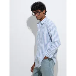 WES Casuals by Westside Blue Stripe Relaxed-Fit Cotton-Blend Shirt-picture-14