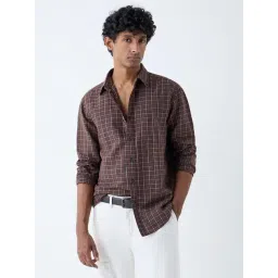 WES Casuals by Westside Brown Checkered Relaxed-Fit Cotton-Blend Shirt-picture-11