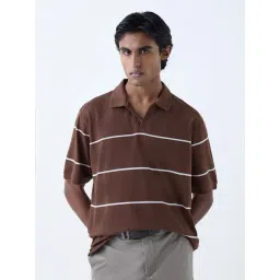 WES Casuals by Westside Brown Relaxed-Fit Cotton-Blend Polo T-Shirt-picture-18