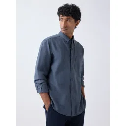 WES Casuals by Westside Dark Blue Solid Relaxed-Fit Cotton Shirt-picture-32