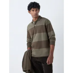 WES Casuals by Westside Olive Striped Relaxed Fit Polo T-Shirt-picture-25