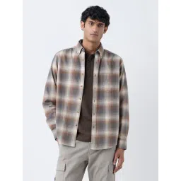 WES Casuals by Westside Tan Checkered Relaxed-Fit Cotton Shirt-picture-42