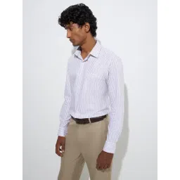 WES Formals by Westside Beige Stripe Printed Slim-Fit Cotton Shirt-picture-38