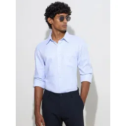 WES Formals by Westside Blue Self-Patterned Slim-Fit Cotton Shirt-picture-18