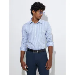 WES Formals by Westside Blue Stripe Patterned Slim-Fit Cotton Shirt-picture-15