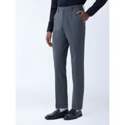 WES Formals by Westside Charcoal Checks Relaxed-Fit Mid-Rise Trousers-picture-14
