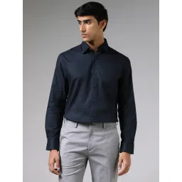WES Formals by Westside Dobby Navy Blue Relaxed Fit Shirt-picture-23