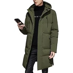 wesoke Men's Mid-Length Jacket Solid Color Polyester Thick Zipper Coat Collar-picture-12