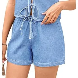 wesoke Women’s Summer Washed Lace-Up Vest Waistcoat Top and Shorts Casual Lightweight Outfit-picture-27