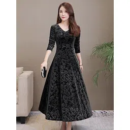 WESTCHIC Women Floral Print Velvet Fit & Flare Maxi Dress-picture-43