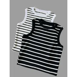 western darji Pack of 2 Casual Sleeveless Striped Women Multicolor Top-picture-38