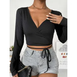 Western Darji Women Ribbed V-Neck Cotton Wrap Crop Top-picture-23