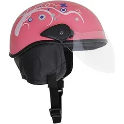 Western Era Unisex Half Helmet for Men & Women | Clear Visor | Comfort & Safety | Enhanced Design | Color - Pink Glossy || Blue Decal (Large)-picture-11