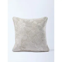 Westside Home Beige Floral Embroidered Cushion Cover-image-1