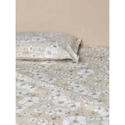 Westside Home Beige Floral Pattern Queen Bed Sheet Set-image-0