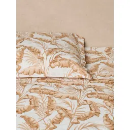 Westside Home Brown Leaf Printed Queen Bed Sheet Set-image-44