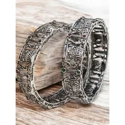 Weuva Love We Craft Women 2 Pcs Black & Silver-Plated Artificial Stones Alloy Kada Bangles-picture-18
