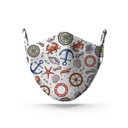 wHAT'S DOwn Unisex White & Blue Printed Cotton Reusable Face Mask-picture-30