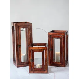 Whispering Homes Fibrous Brown Wooden Lantern - Small-picture-37