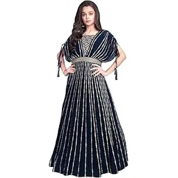 white button New Festival Poncho Anarkali Style Maxi Gown For Girl's-picture-14