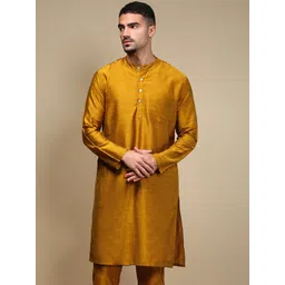 WHITE HEART Band Collar Jacquard Straight Kurta-picture-25