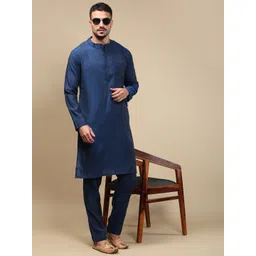 WHITE HEART Band Collar Jacquard Straight Kurta-picture-20
