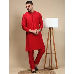 WHITE HEART Band Collar Jacquard Straight Kurta-picture-13