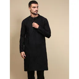 WHITE HEART Ethnic Motifs Jacquard Mandarin Collar Straight Kurta-picture-17