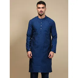 WHITE HEART Ethnic Motifs Jacquard Mandarin Collar Straight Kurta-picture-10