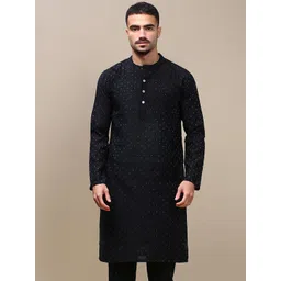 WHITE HEART Ethnic Motifs Jacquard Mandarin Collar Straight Kurta-picture-16