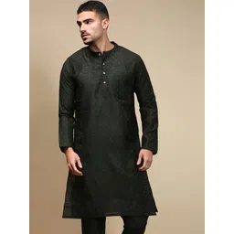 WHITE HEART Ethnic Motifs Jacquard Mandarin Collar Straight Kurta-picture-13