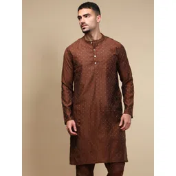 WHITE HEART Ethnic Motifs Jacquard Mandarin Collar Straight Kurta-picture-14