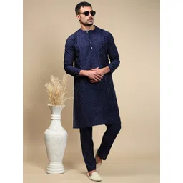 WHITE HEART Ethnic Motifs Jacquard Mandarin Collar Straight Kurta-picture-18