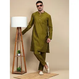 WHITE HEART Ethnic Motifs Jacquard Mandarin Collar Straight Kurta-picture-15